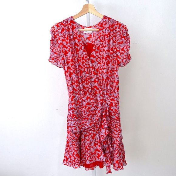 Tanya Taylor Dresses & Skirts - Tanya Taylor Zora Mini Dress Silk Floral Print Ruffle Red Orange Purple Size 0
